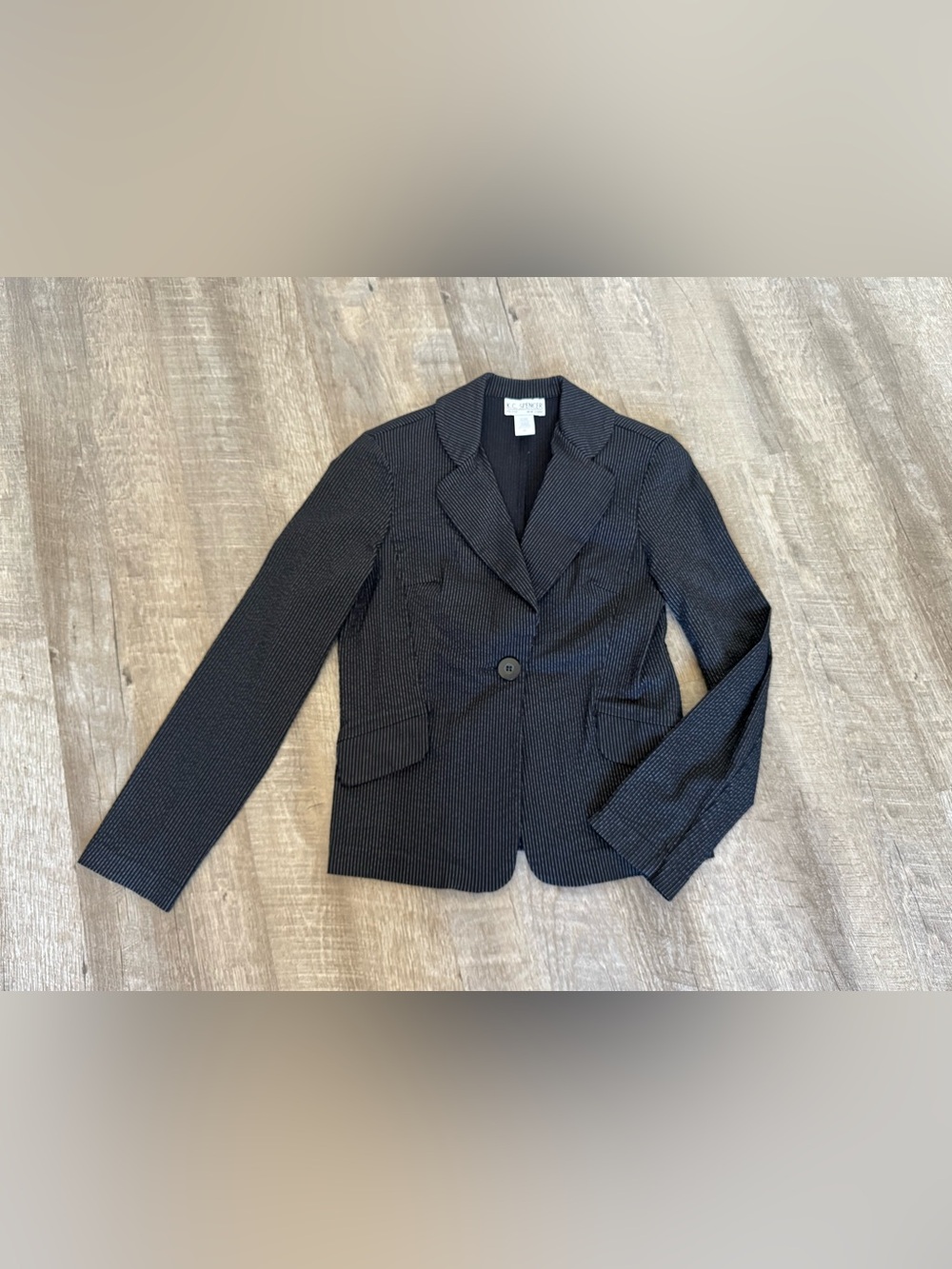 K.C. Spencer New York light Black Pinstripe Single-Button Blazer, 6P - stretchy